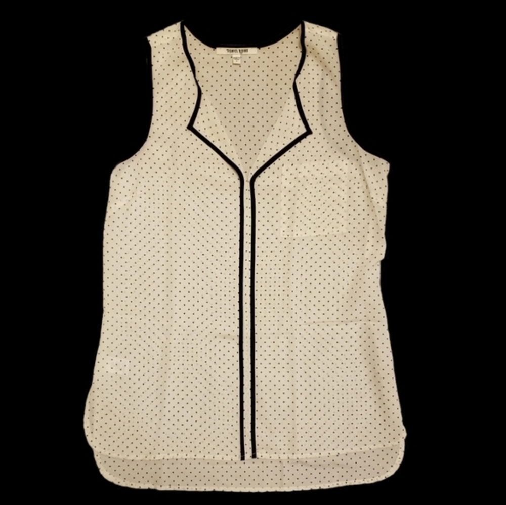 DANIEL RAINN Polka Dot sleeveless secretary blouse top SZ S